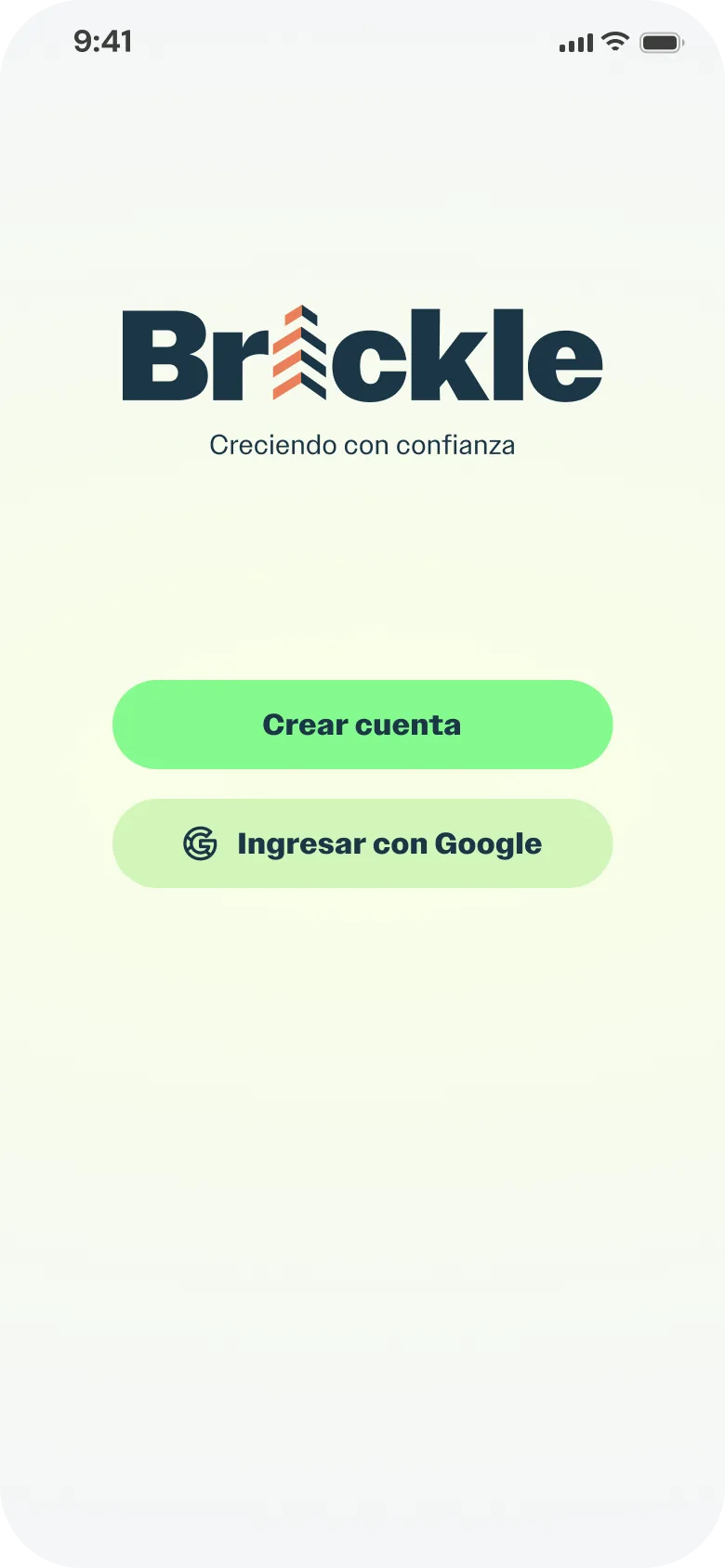 Pantalla de acceso: crear cuenta o ingresar con Google antes de completar la verificación.