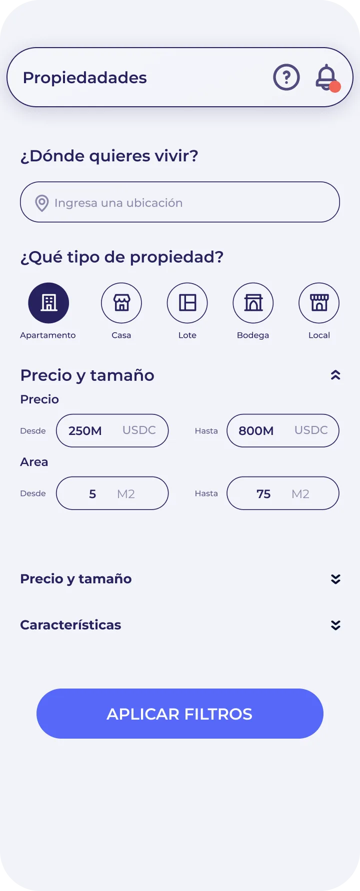 Indahouse Plataforma — Filtros