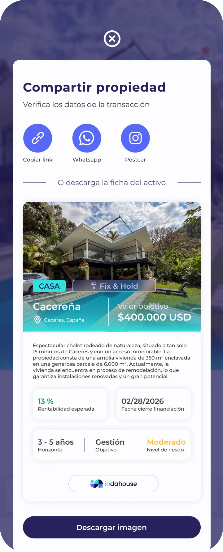 Indahouse Plataforma — Compartir