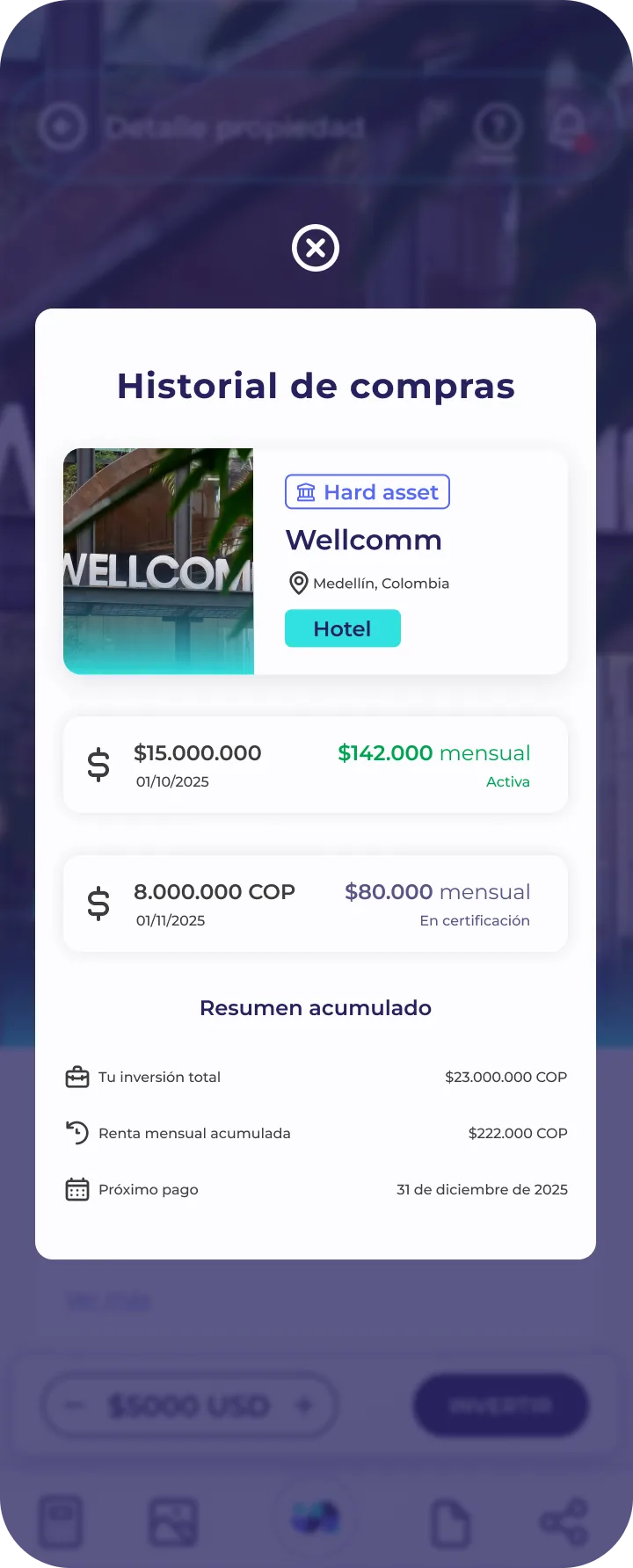 Indahouse Plataforma — Historial de compras