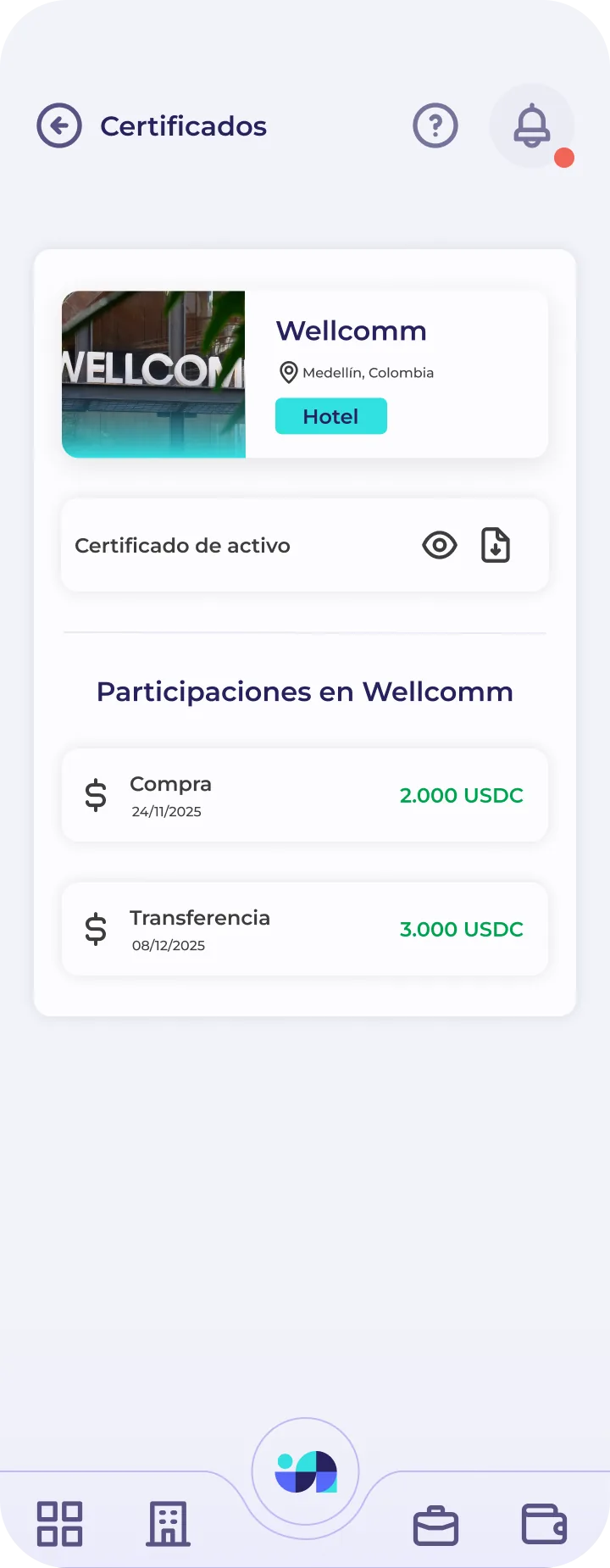 Indahouse Plataforma — Certificado de activo